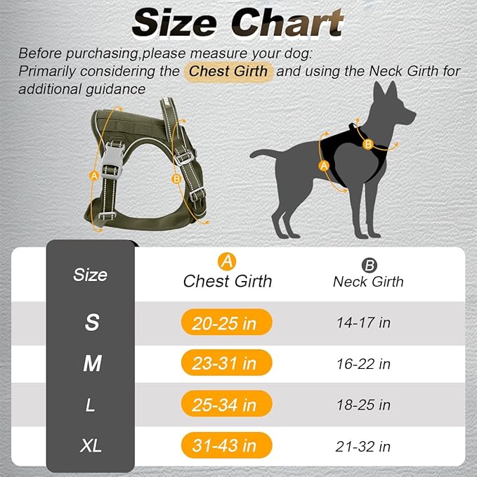 BARKBAY Service Dog Vest Tactical Dog Harness Medium Large Sized Dog Tags Personalized No Pull Adjustable Harness Reflective K9 Working Training Easy Control Military MolleSystem(Army Green,XL)