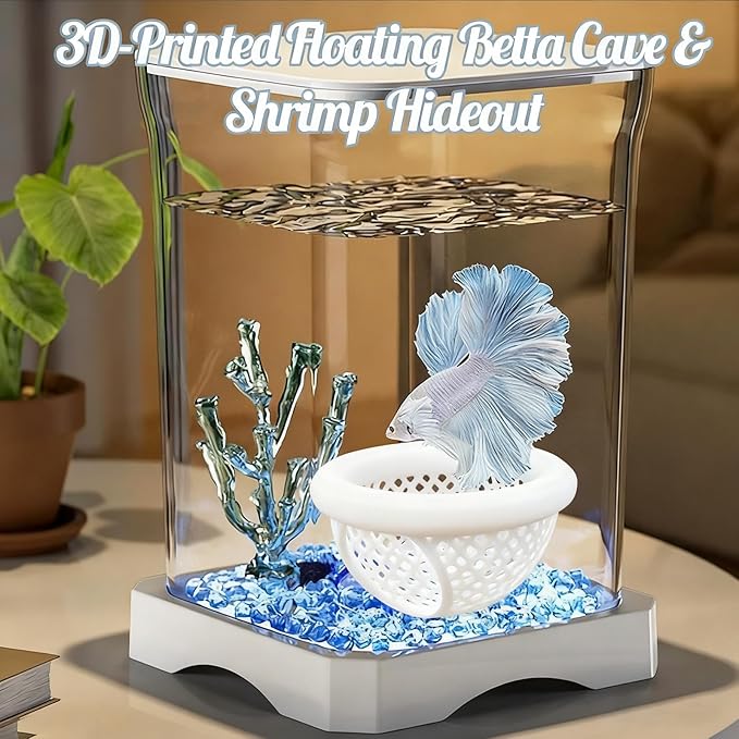 CAIJ Betta Exercise Ring & Floating Hammock Set, Aquarium Betta Fish Training and Feeding Rings, Multi-Functional Floating Resting Bed, Decorative Accessories for Small Fish Tanks White