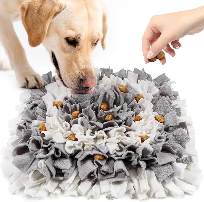 Pet Snuffle Mat for Dogs, Dog Feeding Mat, Nosework Training Mats for Foraging Instinct Interactive Puzzle Toys (Gray&White)
