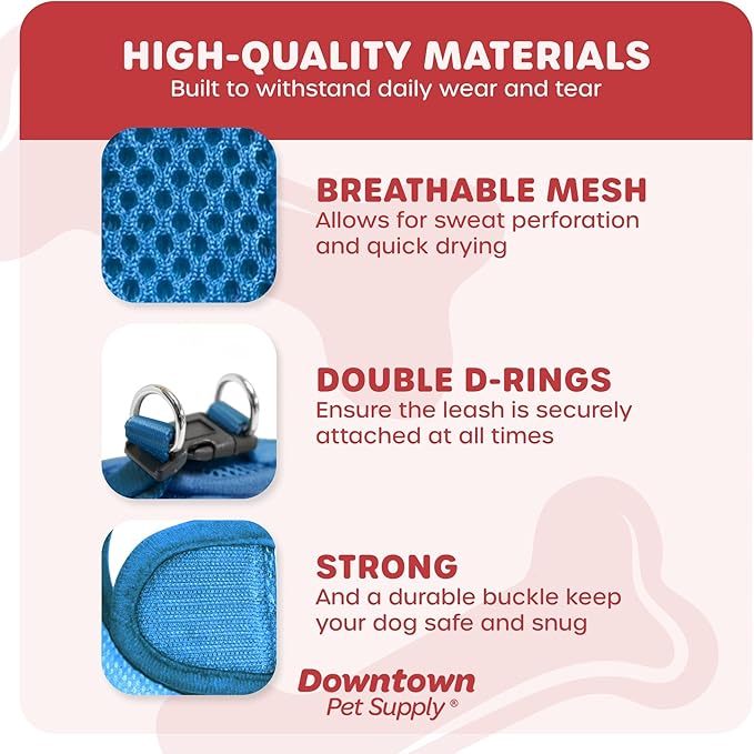 Downtown Pet Supply Step in Dog Harness for Small Dogs No Pull, Medium, Cobalt - Adjustable, Reflective Trim, Padded Mesh Fabric, Buckle Strap Harness for Dogs