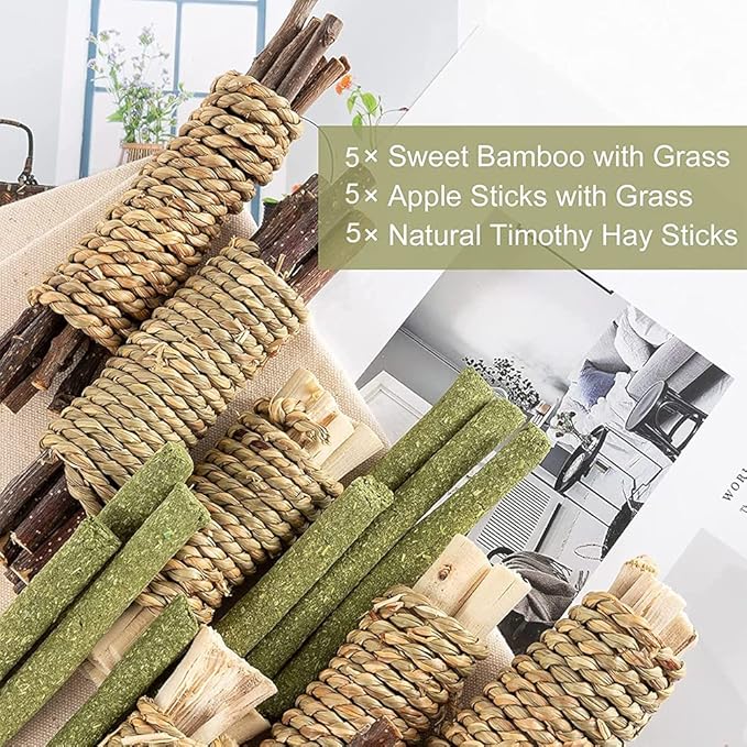 Rabbit Toys, 3 Types Hamster Chew Toys for Teeth Grinding, Improve Dental Health, Best Bunny Toys for Rabbits, Guinea Pigs, Chinchillas, Hamsters
