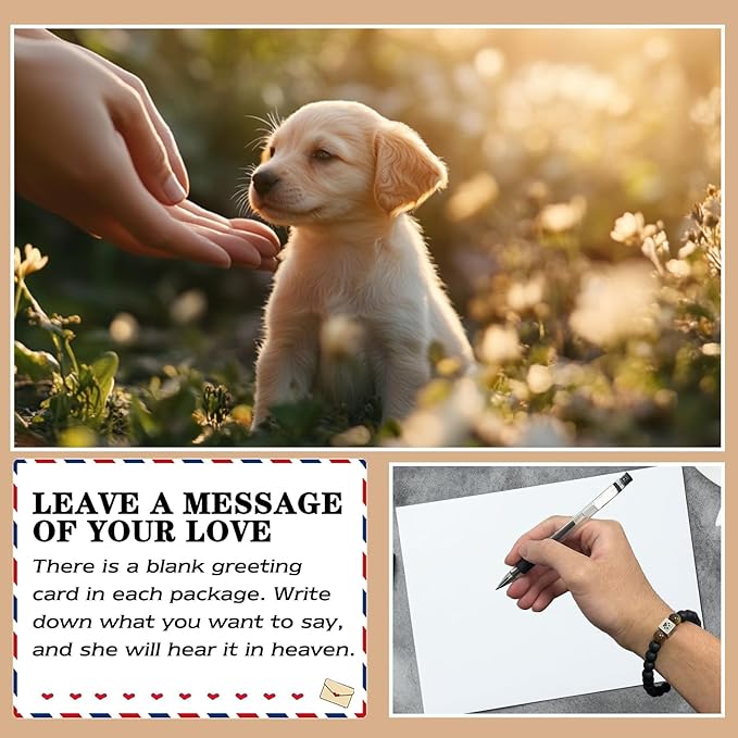 Dog Memorial Gifts for Loss of Dog Sets, 4x6”Rotating Wooden Photo Frame and 8MM Rainbow Bridge Bracelet for Beloved Cats and Dogs Pet Memorial Gifts for Dog Cat Dog Bereavement Gifts (Black)