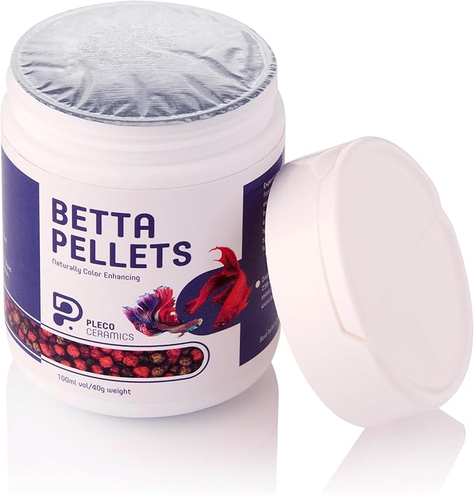 Plecoceramics Betta Fish Pellets Extreme Color, Complete Nutrition Plus Color Boost, Enhancing Floating Food Betta Fish (1.4 oz)