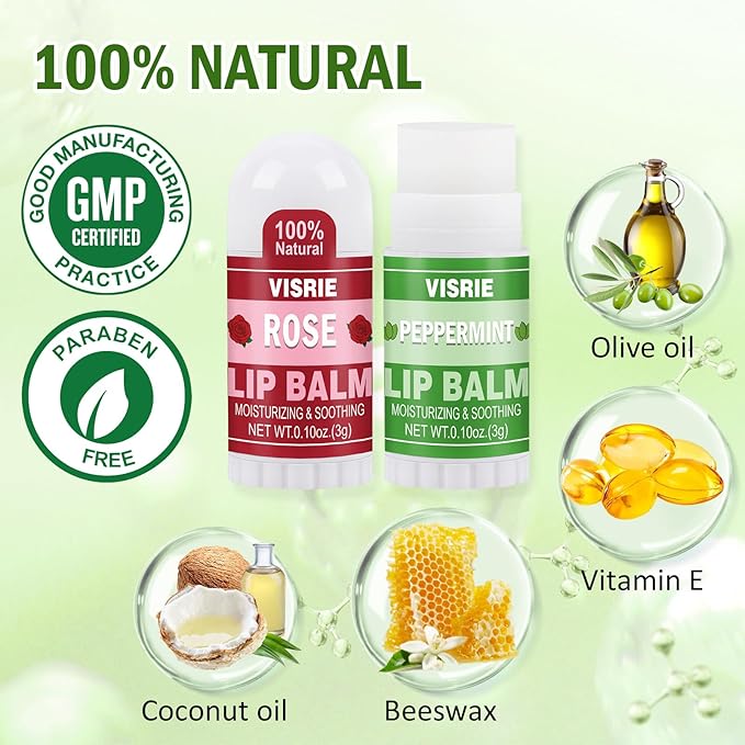 20 Pack Mini Lip Balm Bulk, Natural Lip Balm with Vitamin E & Beeswax, Moisturizing Lip Care for Dry Lips, Perfect for Party Favors, Care Packages & Small Gifts