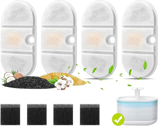 4 Pack Replacement Filters for Capsule Cat Water Fountain PLWF002, ZEKIRY Cat Water Filter Replacement, Triple Filtration Pet Water Fountain Filters