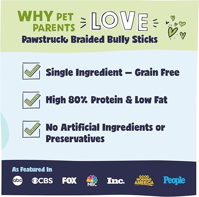 Pawstruck Natural 7” Braided Bully Sticks for Dogs, Tough Long-Lasting, Rawhide-Free, Low Odor, Healthy Single Ingredient Chew Treat for Aggressive Chewers, 10 Count, Packaging May Vary