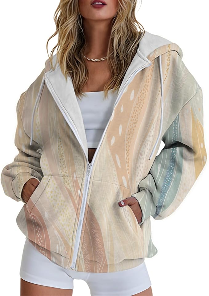 Hoodies for Women Zip Up Long Sleeve Hoodied Sweatshirt with Pockets Retro Graphic Women's Sweatshirt Trendy