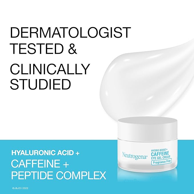 Neutrogena Hydro Boost + Eye Cream for Dark Circles & Puffiness,Under Eye Cream with Caffeine,Hyaluronic Acid and Peptides,Fragrance Free,0.5 oz,(Pack of 2)