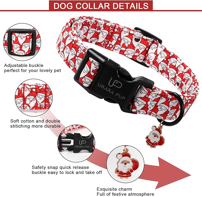 Christmas Santa Pattern Dog Collar - Adjustable and Durable Xmas Pet Accessory for Festive - Cute Santa Claus Dog Collars for Girl Boy Dogs XL