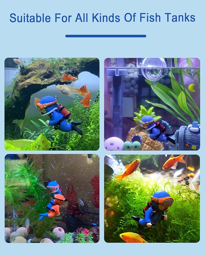 2-Pack Cute Little Diver Aquarium Decorations - Floating Aquarium Accessories for Fish Tanks