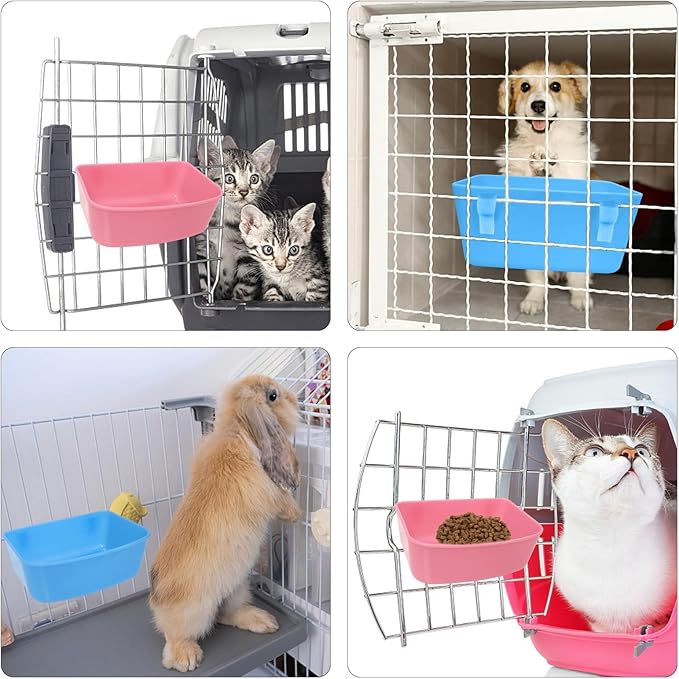6 Pack Feeder (Blue, Pink), Hanging Feeder,Food and Water Container, Bath Water Bowl Universal for Birds Hamsters Mice Rats Rabbit Guinea Pig Small Pets (M)