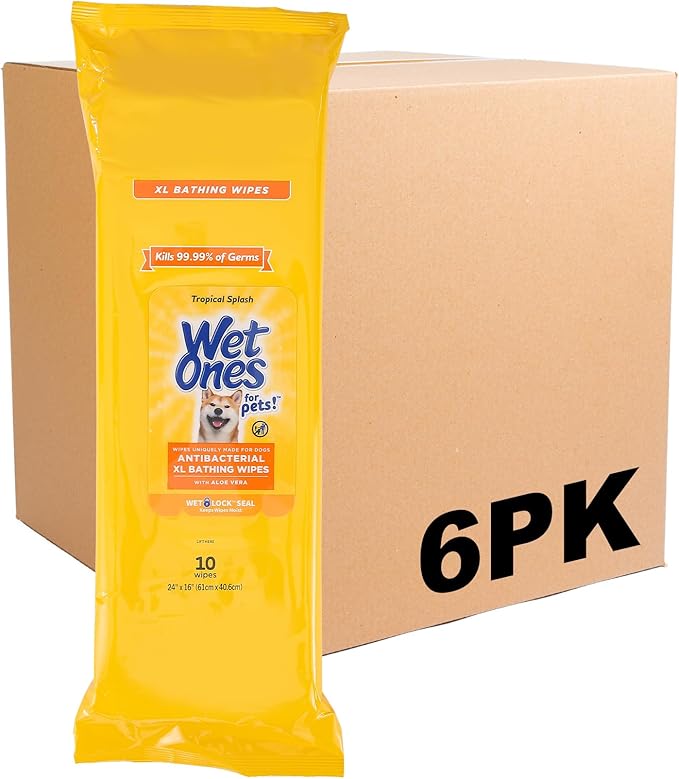 Wet Ones for Pets Multipurpose Dog Wipes with Aloe Vera, Tropical Splash Scent - Extra Large Pet Bathing Wipes with Wet Lock Seal for Dog Paws & All Over Use, 10 Count - 3 Pack