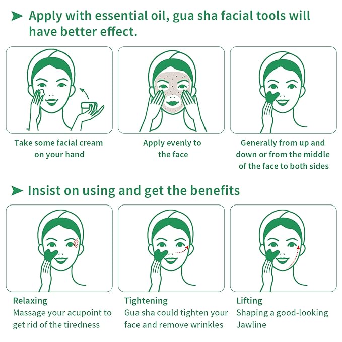 Gua Sha Facial Tools, Natural Jade Guasha Tool for Face,Double Chin & Jawline, Jade Gua Sha Stone Self-Skin Care Face Stone Gua Sha tools for Women Guasha Stone, Dark Green