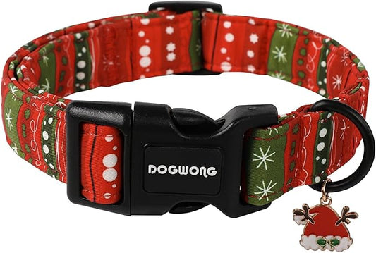 DOGWONG Christmas Dog Collar- Cute Red Christmas Strip Dog Collars Adjustable Designer Dog Collar for Small Medium Large Dogs XL