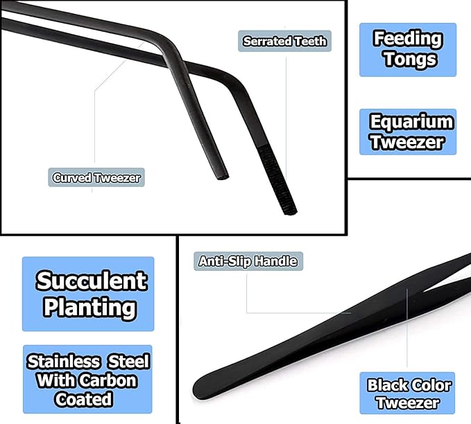 G.S 15" Aquarium Tweezers, Stainless Steel Long Tweezers for Aquarium, Anti-rust Carbonation Coating, Curved Forceps Nippers, Perfect for Planting in Fish Tank Reef Tank Terrarium.