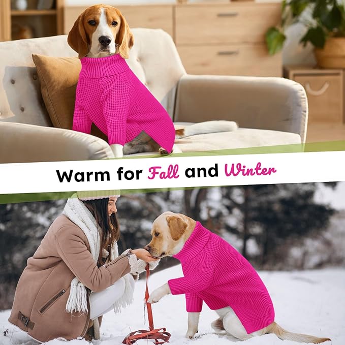 Queenmore Small Dog Sweater, Long Sleeve KnitSweater with Check Pattern, Warm Plaid Doggie Sweaters for Small Medium Dogs, Solid Pull-on Cat Knitwear, Fuchsia S