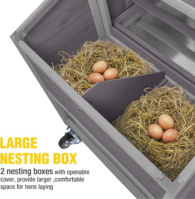 Aivituvin Chicken Coop Expandable Mobile Chicken House for Outdoor with Wheels, Nesting Box, Leakproof Pull-on Tray and UV-Resistant Roof Panel (Grey)