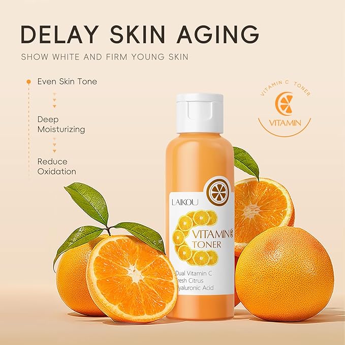 LAIKOU Skin Care, Vitamin C Skin Care Set, Facial Skin Care Products with Cleanser, Eye Cream, Toner, Serum, Face Cream, Lip Mask, Eye Mask, Glowing Mask for Women Birthday Mother's Day Christmas