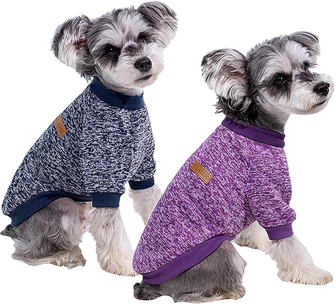 2 Pack Dog Sweaters for Small Dogs - Warm Winter Puppy Sweaters Cute Soft Dog Clothes Outfit Pet Costume for Boy Girl Doggie, Cat, Bulldog Pug Yorkie Kitten Chihuahua (Navy Blue, Purple, Small)