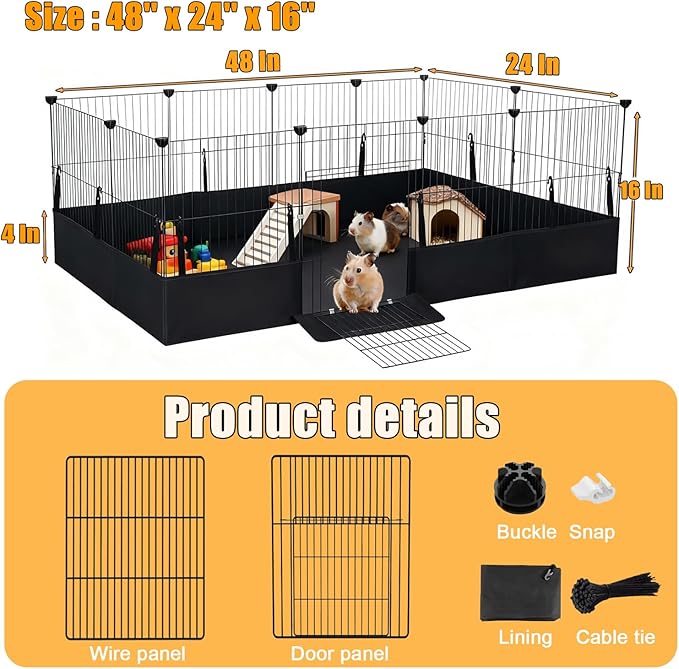 Guinea Pig Cages DIY Small Animal Playpen with Waterproof Liner, Expandable Cage for Guinea Pigs, Metal Wire Yard Fence Rabbit Cage