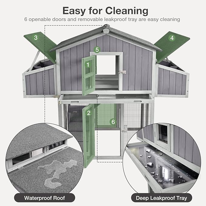 Large Chicken Coop - Unique Folding Design for Easy to Set Up - Chicken House for Outdoor with Two Nesting Box, Leakproof Pull-on Tray, and UV-Resistant Roof Panel