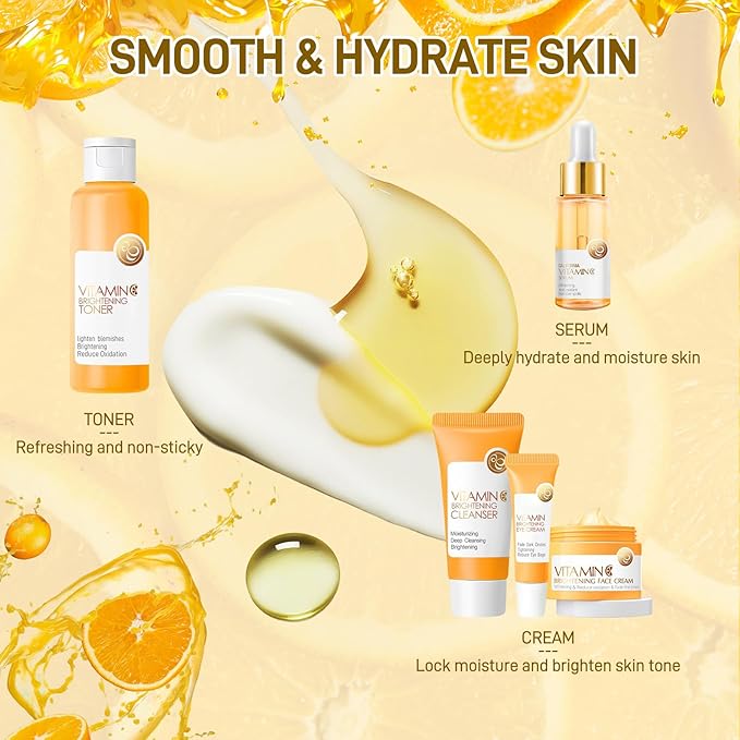 5Pcs Valentines Day Vitamin C Skincare Set, Skin Care for Kids, Skincare Gift Sets with Cleanser, Toner, Serum, Eye Cream, Facial Cream, Skin Care Set for Girls Ages 8-12, Travel Facial Kit for Girls