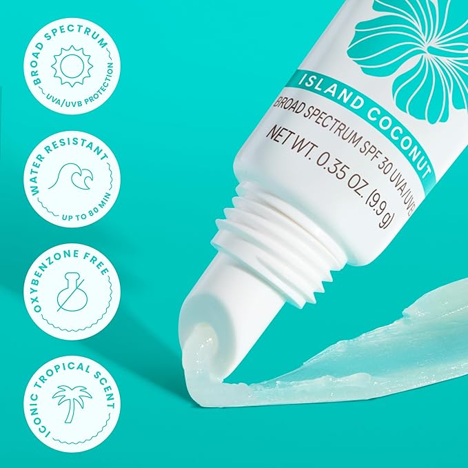Hawaiian Tropic Lip Sunscreen SPF 30,Island Coconut | SPF Lip Balm,Beach Essentials,Travel Size Sunscreen for Lips,0.3oz,(Pack of 2)