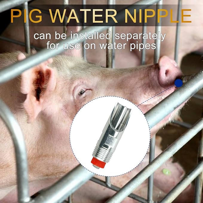5 Pack Pig Nipple Waterer for Barrel Kit Automatic Pig Nipple Drinkers Stainless Steel Piglets Nipple Feeders for Hog Pig Goats Swine Piglets