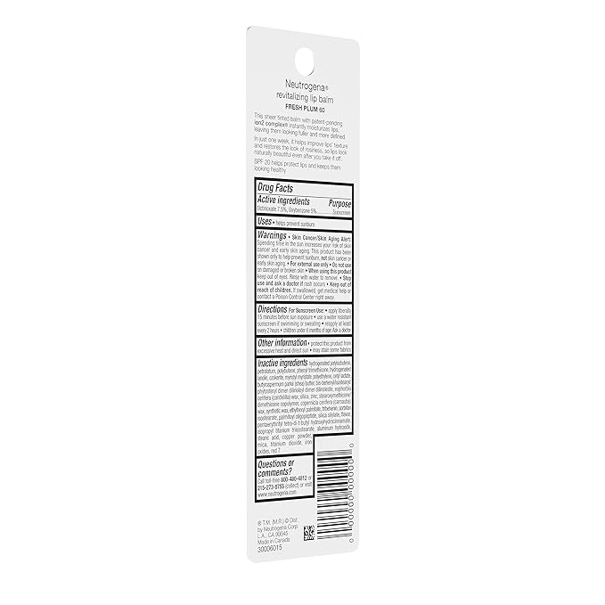 Neutrogena Revitalizing Tinted Lip Balm with SPF 20, Hydrating Tinted Lip Care with Sunscreen, Moisturizing Sheer Tint for Softer, Healthier-Looking Lips, Sheer Fresh Plum 60, 0.15 oz (Pack of 2)