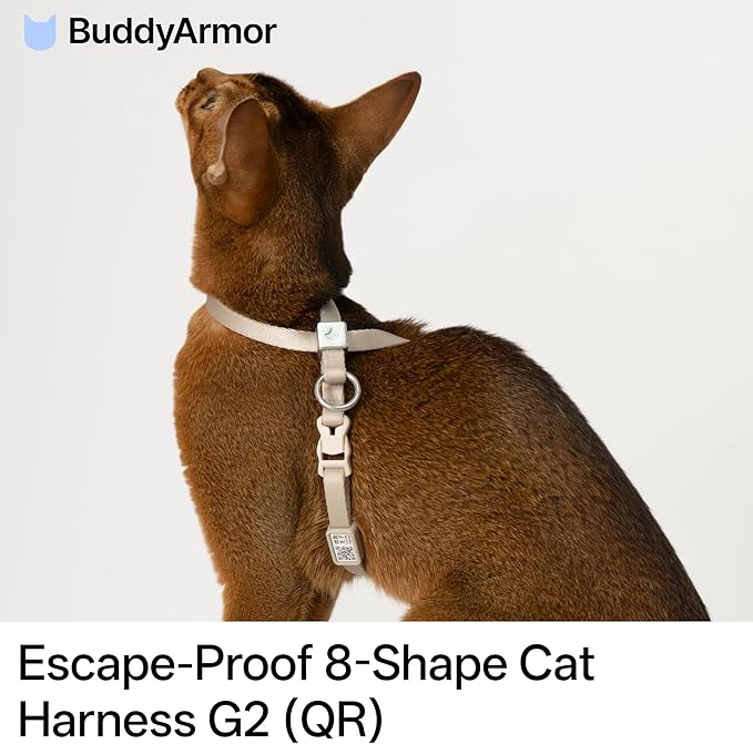 Escape Proof Cat Harness Anti-Choke Quick Release Adjustable QR Code Soft Nylon Durable Lightweight Figure 8 Cat Harness Anti Escape for Kitten Small Medium Large Cats (Linen, S)