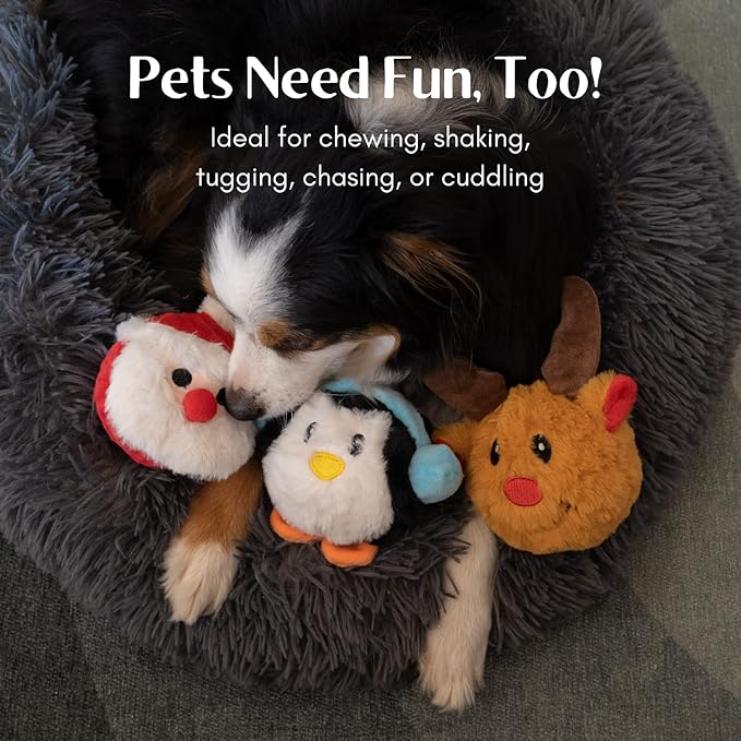 Flourish Pets 2 in 1 Christmas Multi-Layer Chew Toy for Active Dogs | Non-Toxic BPA Free Double Stitched Soft Fabric and Long-Lasting Dog Plush Toys (Santa 3.5")