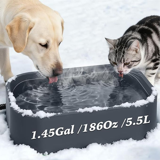 1.45 Gal/5.5L Heated Water Bowl, Extra Large Heated Dog Bowls for Outside, Safety Listed Heated Pet Bowl with Anti-Chew Cord for Dog & Cat Drinking Water in Winter, BPA-Free, Anti-Slip Base(Grey)