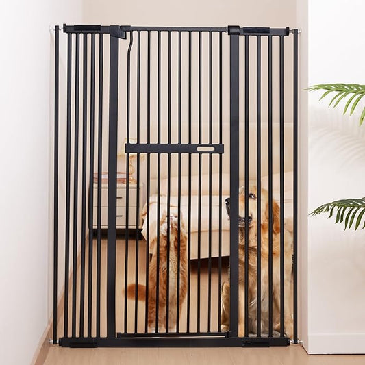 No Pawblems 55.1" Extra Tall Pet Gate for Cat/Dog, 29.9-44.4" Wide Auto Close Tall Cat Gate, NO Drilling Pressure Mounted for Doorways/Hallways, 1.37" Narrow Bar Spacing, Black