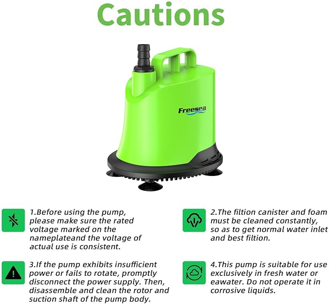 FREESEA Submersible Water Pump For Fountain: 400 GPH 25W Adjustable Small Sump Pump