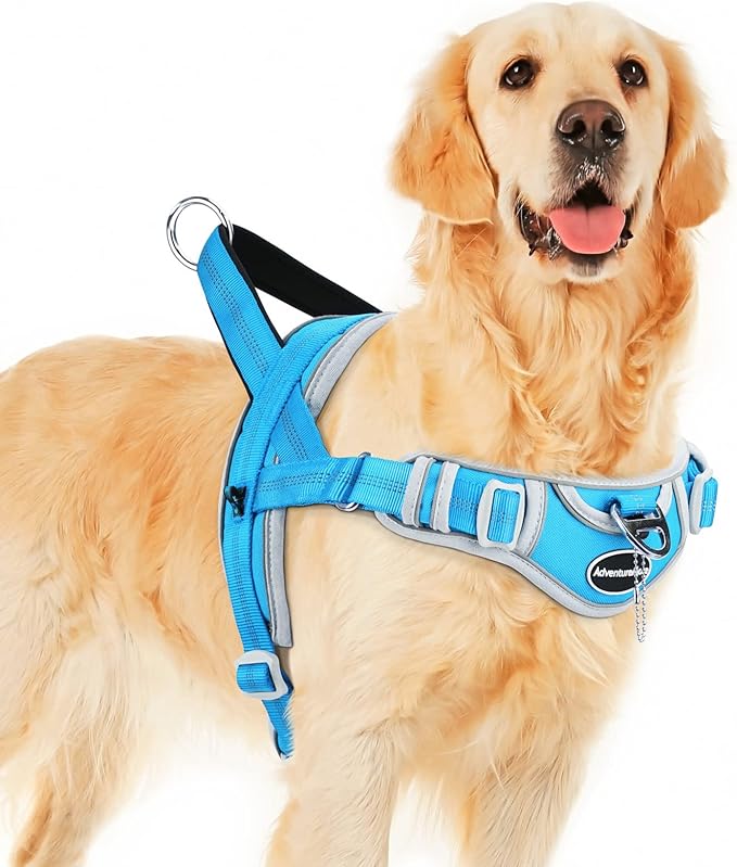 ADVENTUREMORE Dog Harness for Large Dogs No Pull, Sport Dog Halter Harness Reflective Breathable Dog Vest Escape Proof Dog Harness with Easy Control Front Clip Handle for Training Walking XXL Blue
