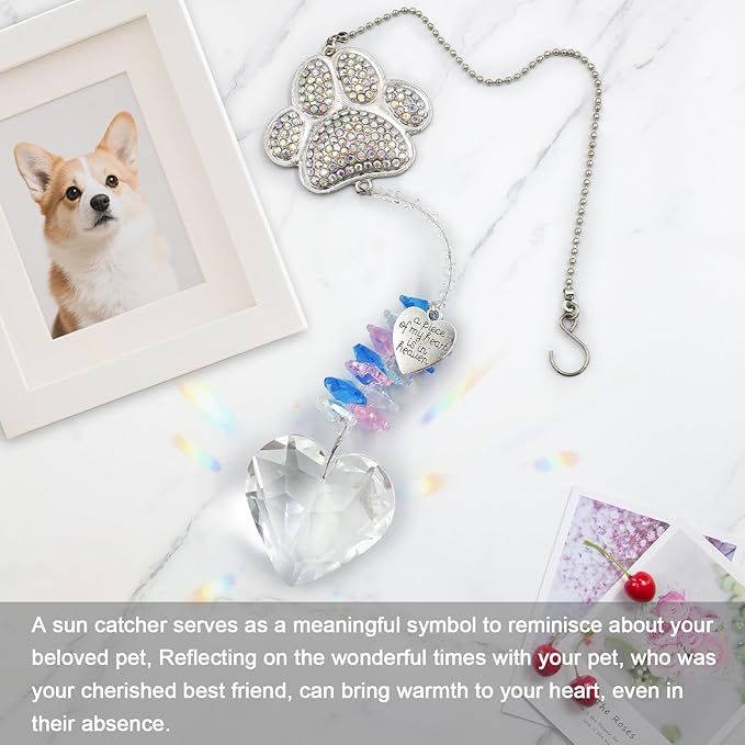 Pet Memorial Suncatcher, Gifts for Loss of Pet Dog, Thoughtful Dogs and Cats Bereavement Remembrance Gifts, Natural Crystal Suncatcher