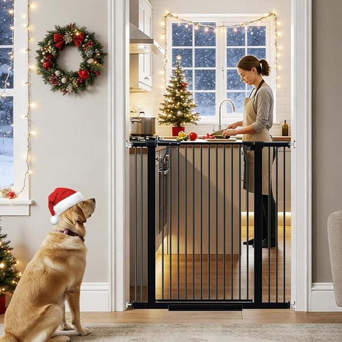 41" Extra Tall Baby Gate With Door, 29.6-40.5 In Wide Dog Gates for Doorways Stairs, Walk Through Large Pet Gate Indoor, Pressure Mounted Child Safety Gates for Kids Puppy Doggie Metal Black