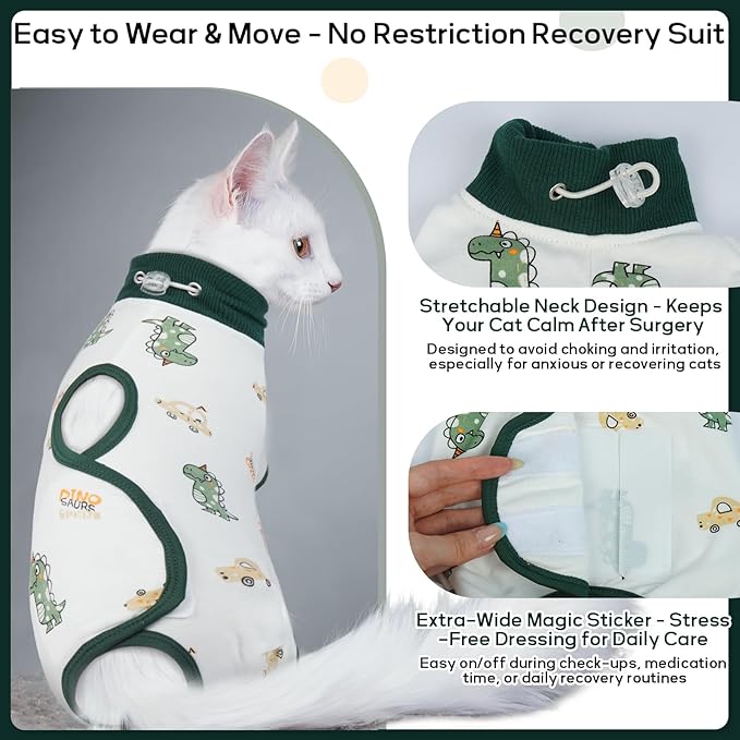 QBLEEV Cat Recovery Suit for Post Surgery, Spay Neuter Suit for Cats, Soft Stretchy Cotton Cat Onesie for Skin Diseases, Anti-Lick Surgical Shirt Pajamas for Abdominal Wound, Kitten Cone Alternative
