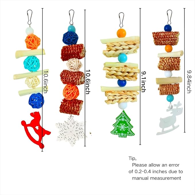 Christmas Bunny Chew Toys,Natural Chinchilla Chew and Treats Toys,Rabbit Toys for Guinea Pigs Hamster Gerbils Chinchilla and Other Small Pets(4pcs)