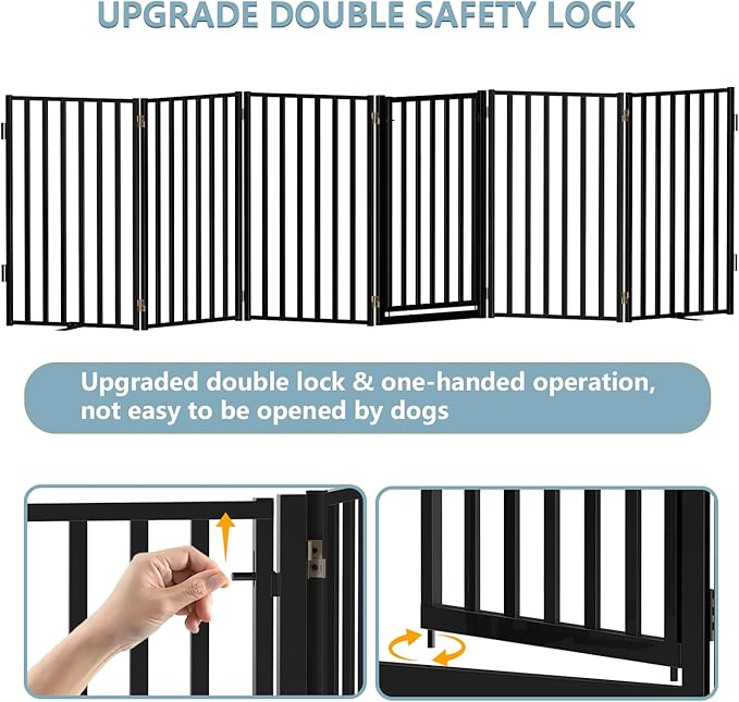 Full Metal Freestanding Dog Gates with Door, 32" Height Dog Fences for Indoor & Outdoor, Extra Wide Foldable Pet Gates for Stairs, Hallways, Doorways, Yard (6 Panels, 120" W × 32" H)