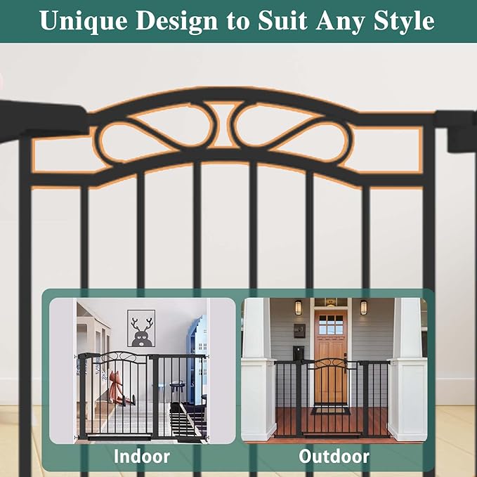 Fairy Baby 54.4"-57.0" Extra Wide Baby Gate with Door, 55 56 57 Inches Walk THR Baby Gates for Stairs Pressure Mounted no Drill, Indoor Tension Metal Child Pet Dog Safety Gate for Kids, Black