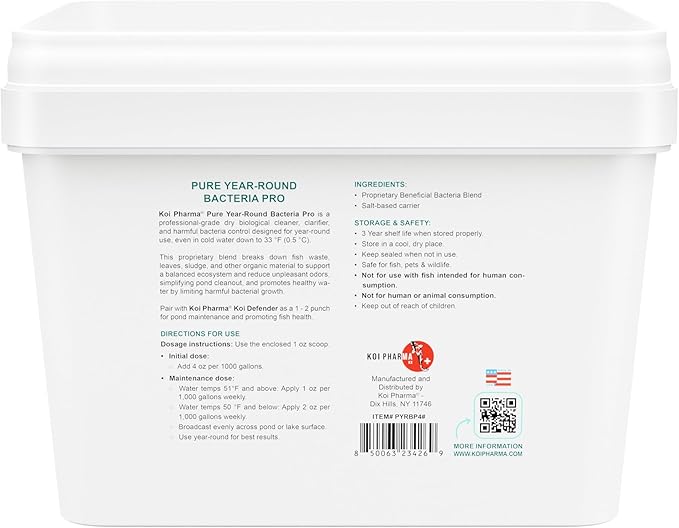 Koi Pharma® Pure Year-Round Bacteria Pro – All-Season Beneficial Pond Bacteria for Clear Water, Sludge Control & Healthy Koi and Goldfish (4 Pound)