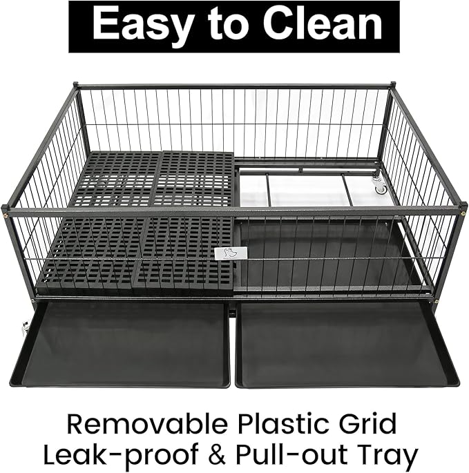 Homey Pet Three Packs 43" Dog Whelping Box for Puppies, Heavy Duty Metal Whelping Box for Small Breed Dogs with Washable Plastic Floor, Removable Tray and Four Lockable Wheels