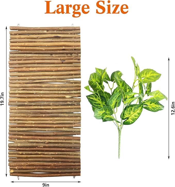 BNOSDM Large Reptile Hide Tortoise Hideout Bearded Dragon Wooden Bridge Snake Climbing Tunnel Habitat Decor for Lizards Spiders Gecko Ball Python (19.7x9 in)