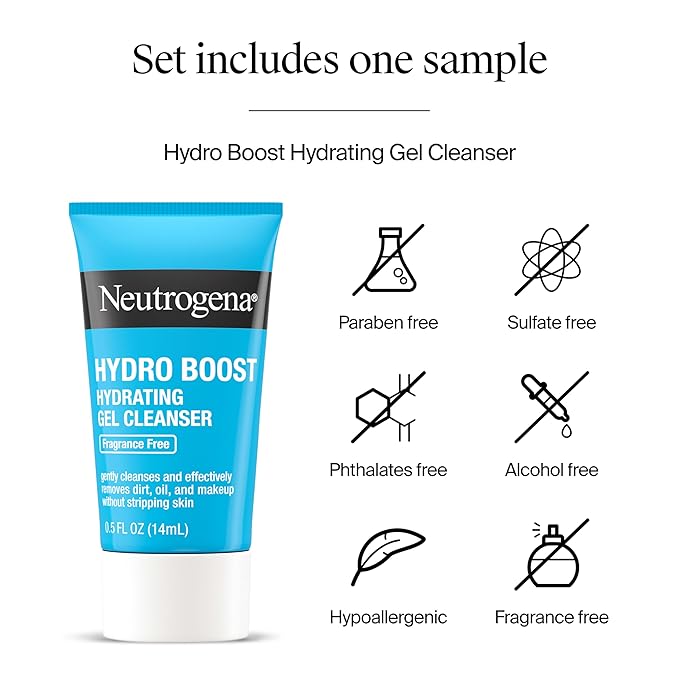 Neutrogena Hydro Boost Water Cream, 72 Hr Hydration for Normal/Extra Dry Skin, Fragrance Free, Face Moisturizer with Hyaluronic Acid, 1.7 oz. & Trial Size Hydro Boost Hydrating Gel Cleanser, 0.5 fl oz