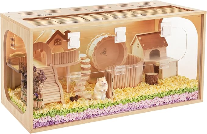 Durable Hamster Cage,Large Hamster Cages and Habitats,Thickened Acrylic Small Animal Cage,Top & Front Openable,Breathable & Easy to Assemble