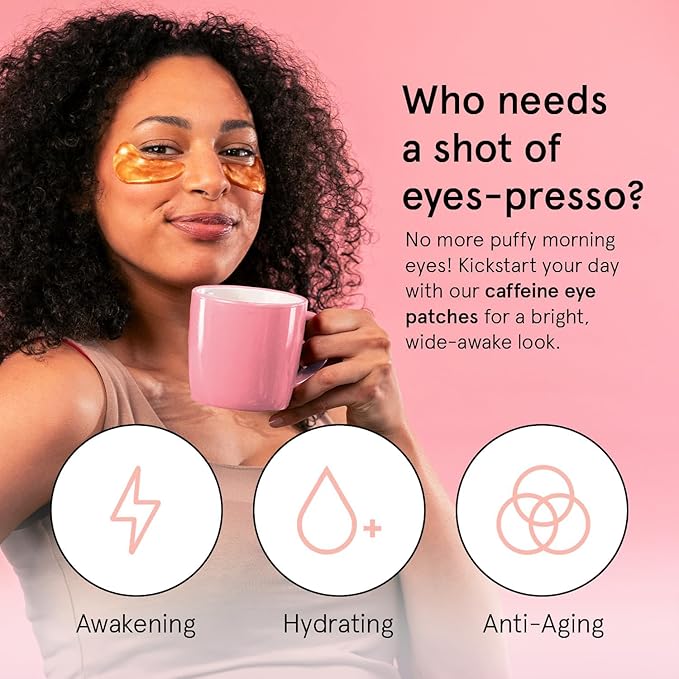 grace & stella Caffeine Under Eye Patches - Awakening Eye Patches for Puffy Eyes and Dark Circles, Under Eye Mask Patches with Niacinamide & Hyaluronic Acid - Travel Gifts for Women (Bronze, 6 Pairs)
