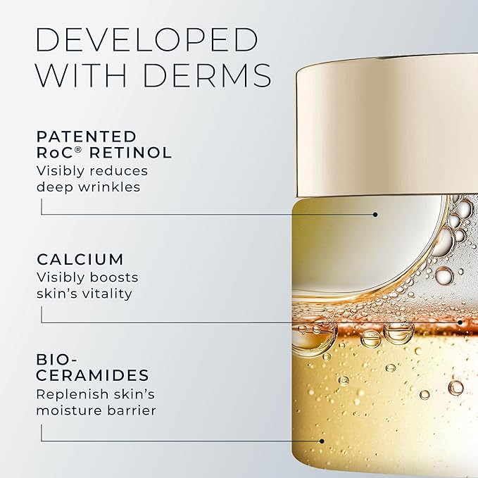 RoC Deep Wrinkle Rich Cream, Fragrance Free, Daily Anti-Aging Firming Cream For Persistent Dryness & Younger-Looking Skin For Women & Men, With Line Smoothing Eye Cream Packette, 1.7oz
