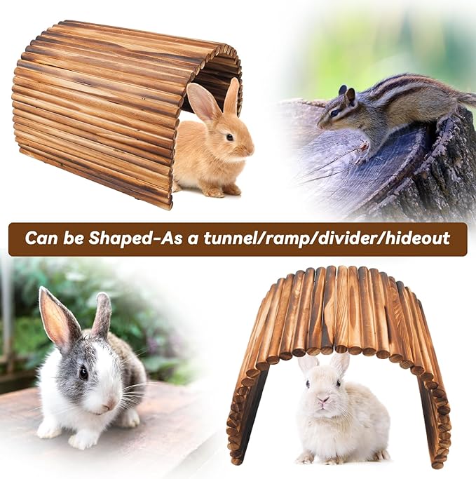 Large Bunny Wooden Hideout Bridge,Flexible Rabbit Tunnel Wood Small Animal Chew Climbing Toys Ladder Ramp Hut for Guinea Pig, Chinchillas, Hedgehogs, Ferrets, Rat(19.6 x 11.8 in)