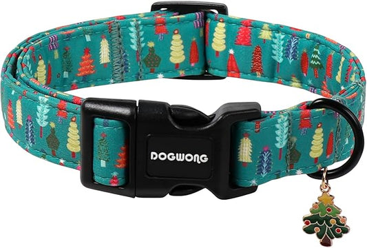 DOGWONG Green Christmas Tree Dog Collar, Cute Christmas Green Dog Collar Durable Soft Fabric Pet Dog Collars Boy Puppy Necklace for Small Medium Large Dogs